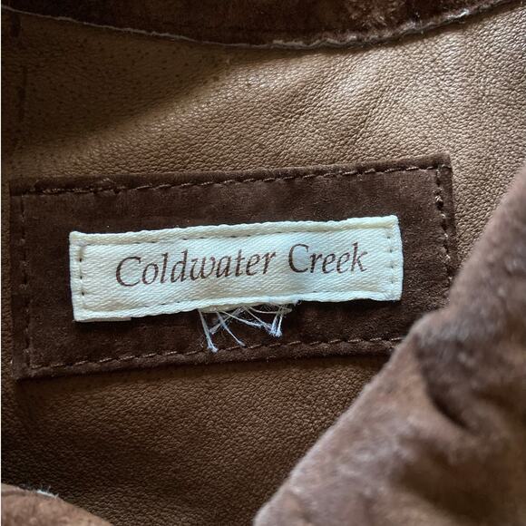 Coldwater Creek Suede 100% Leather Jacket Snap Front Chest Pocket Brown Size XL - Picture 5 of 6